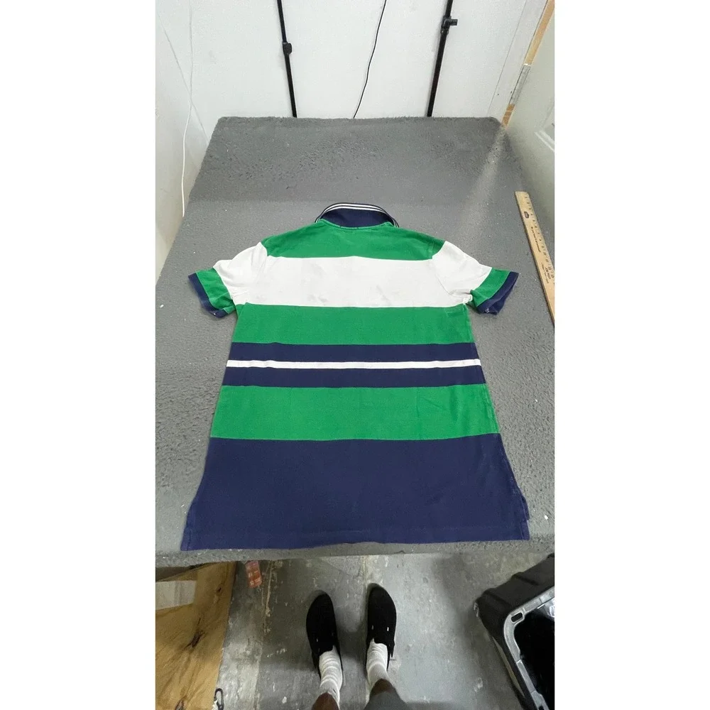 Polo Ralph Lauren Polo Shirt Mens M Green White Navy Good Colorblock Crest Pony